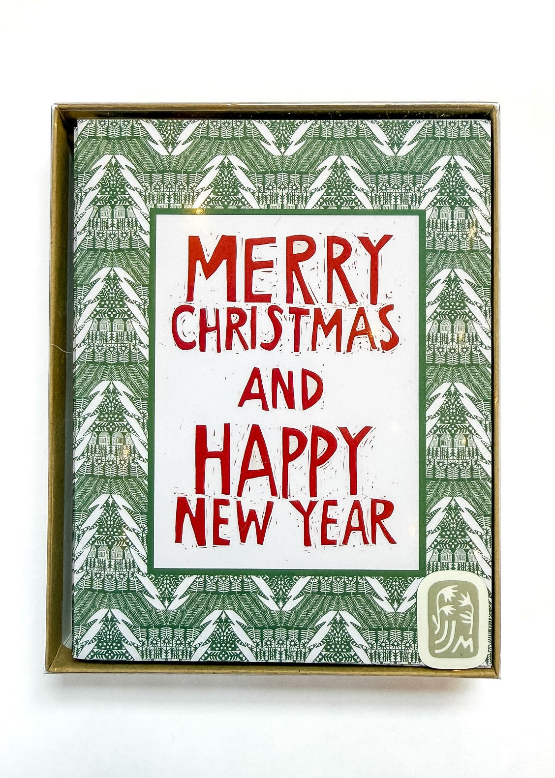 Green Trees Merry Christmas Card Set