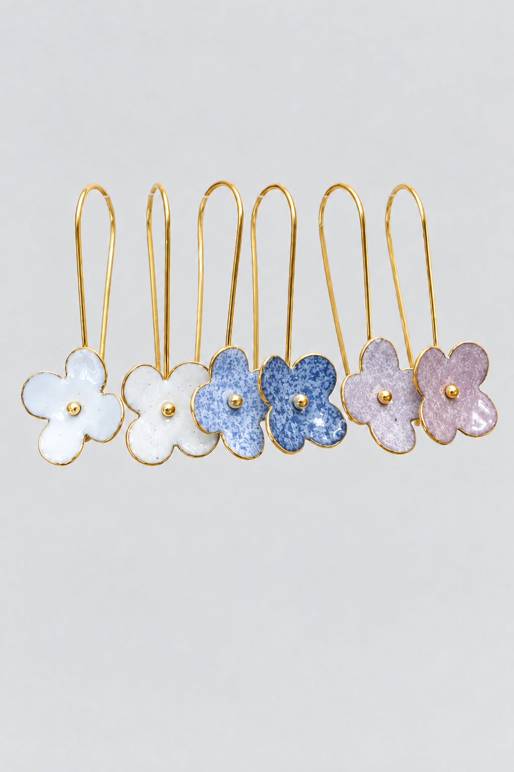 Medium Enamel Flower on Gold Stem Earring