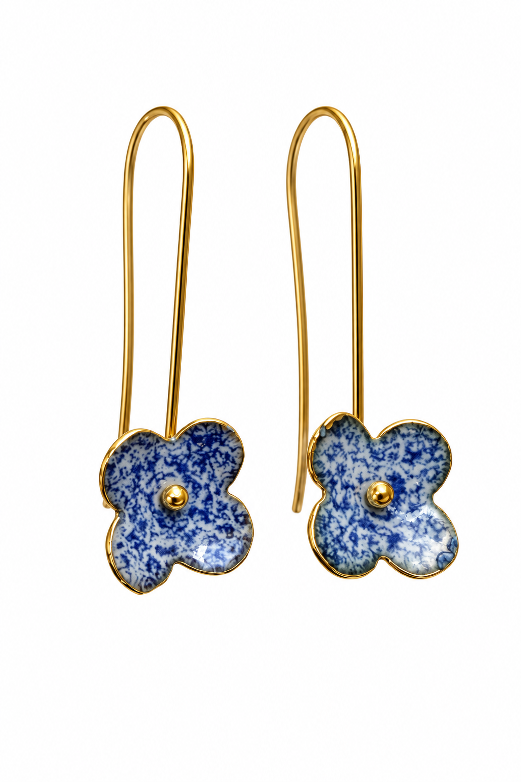 Medium Enamel Flower on Gold Stem Earring