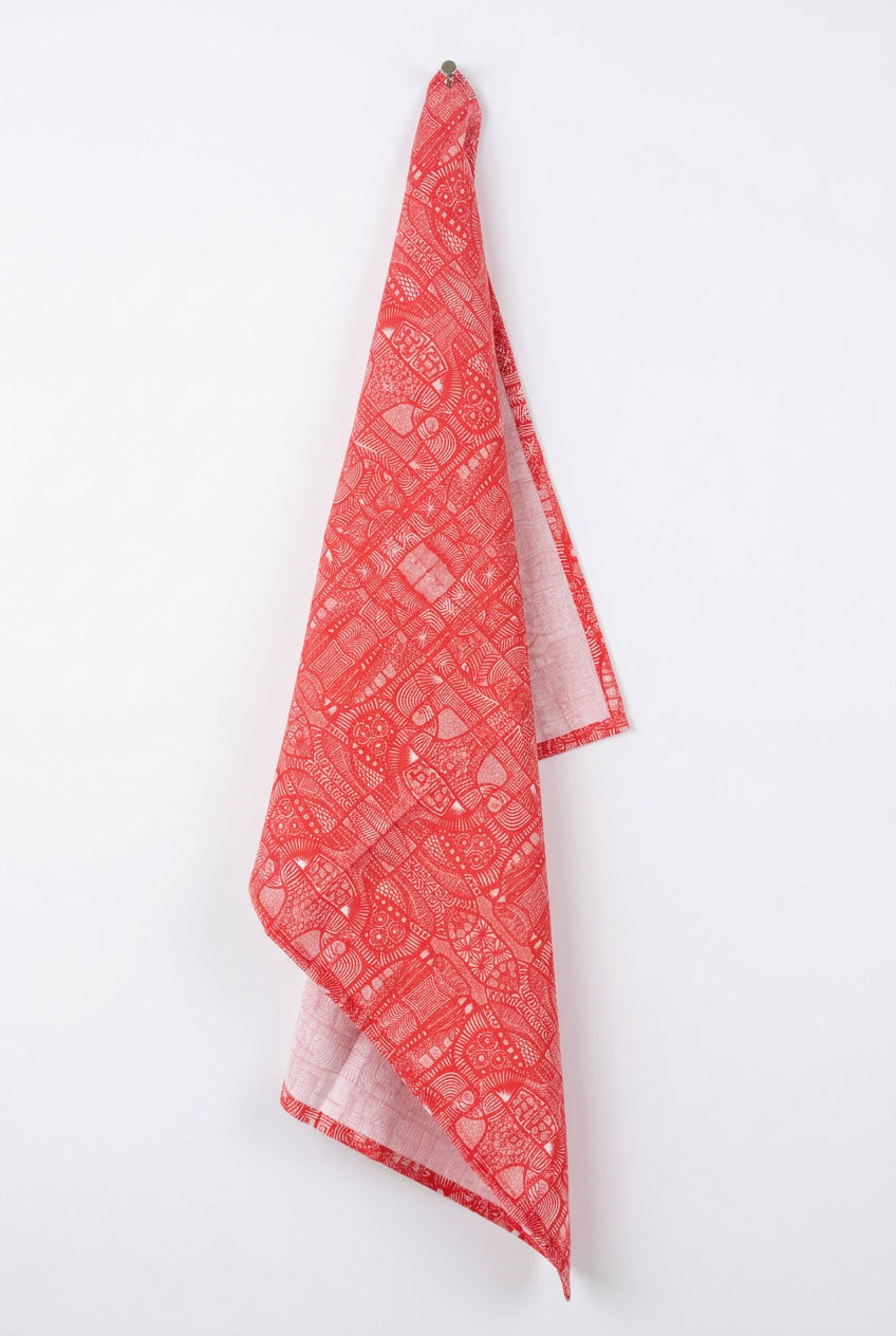 Red Holiday Tea Towel by Jennifer Judd-McGee