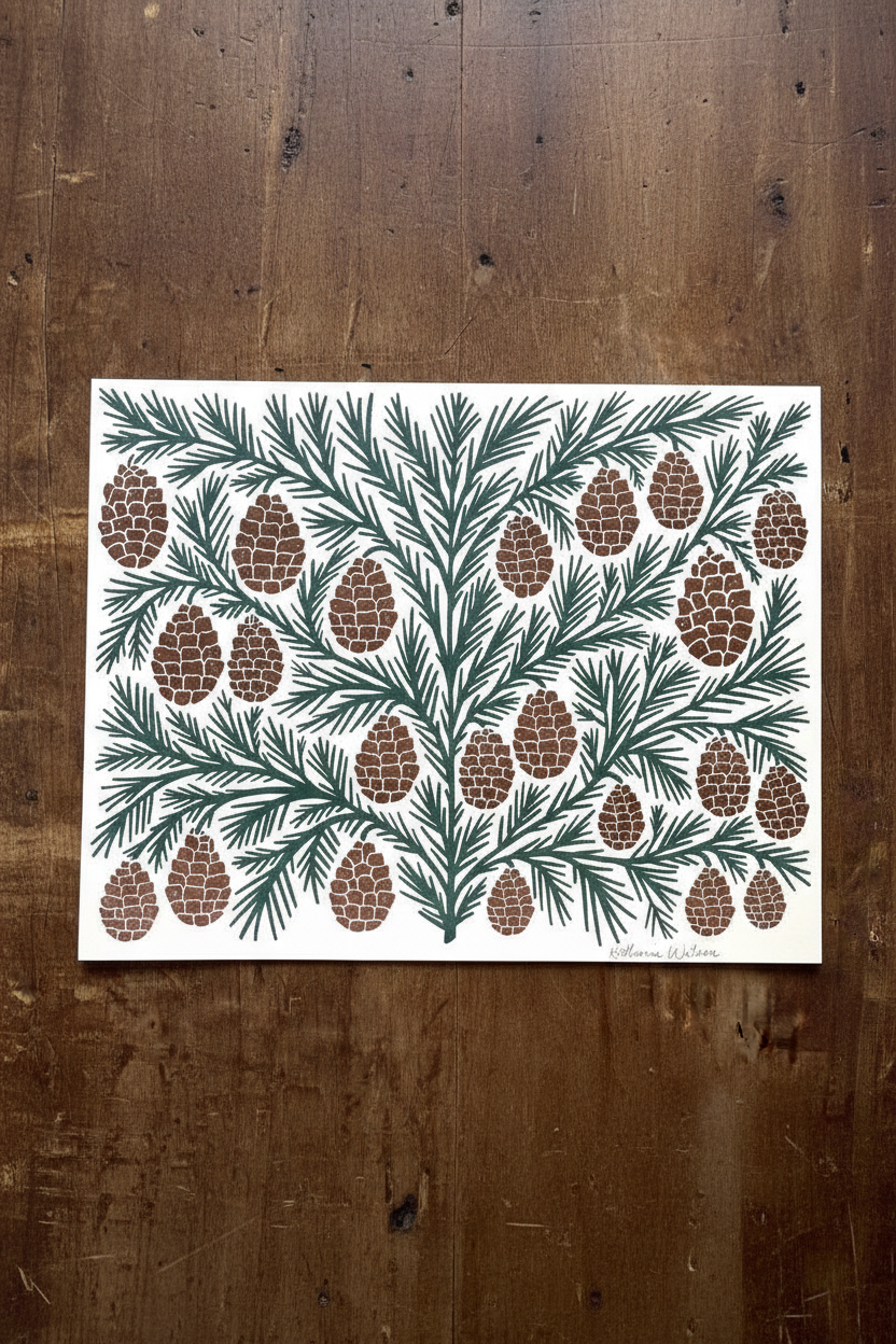 Pinecone Risograph Print
