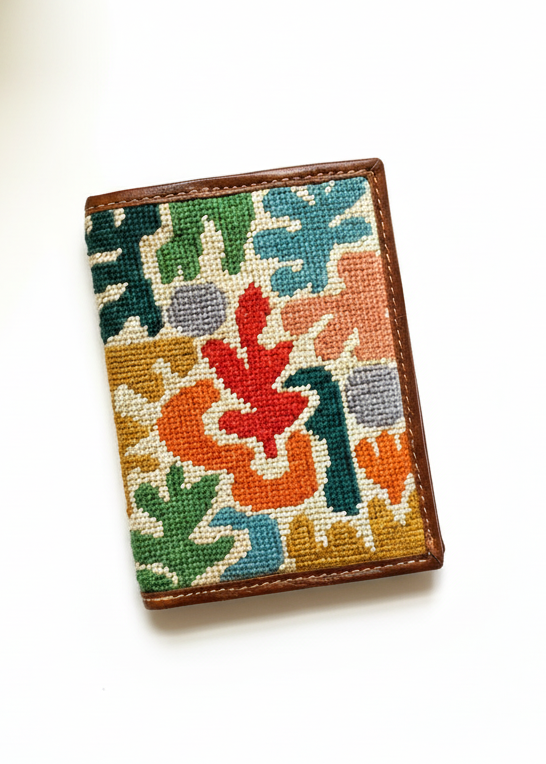 Confetti Rainbow Leather Needlepoint Passport Case