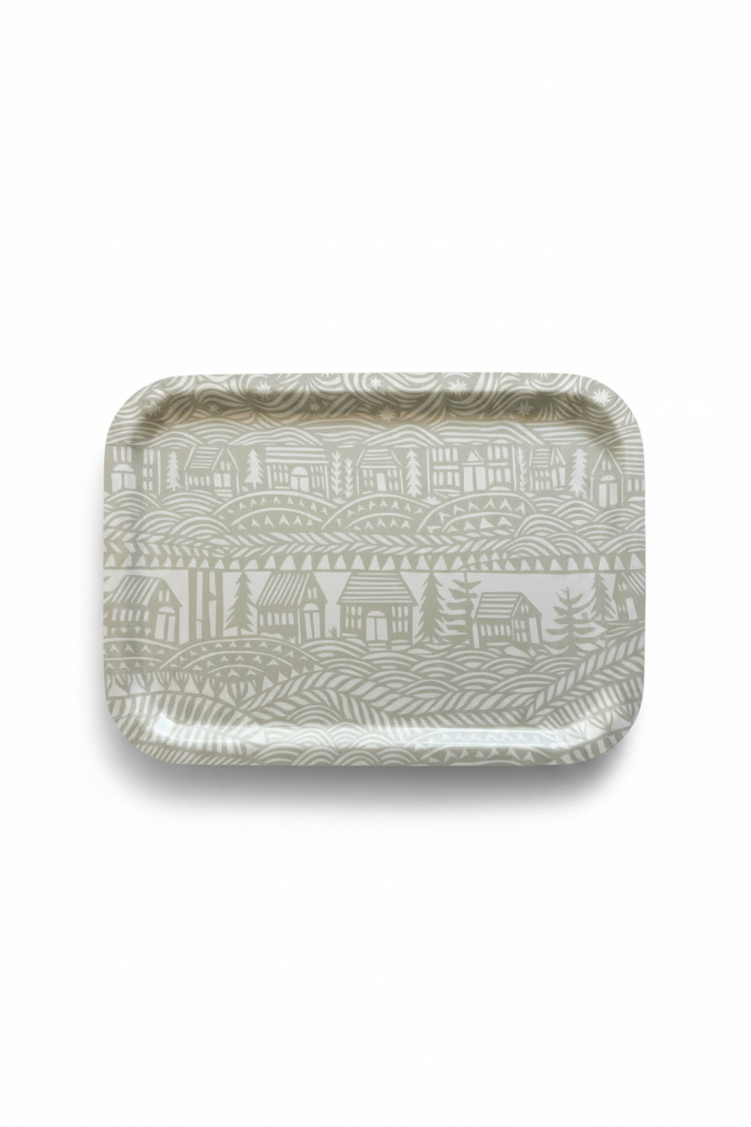 Tan Papercut Rectangular Wooden Tray by Jennifer Judd-McGee