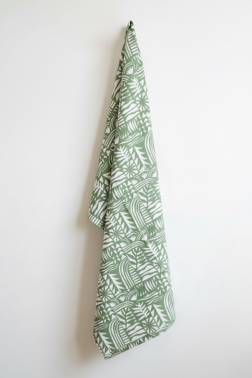 Green Scandi tea towel by Jen Judd-McGee