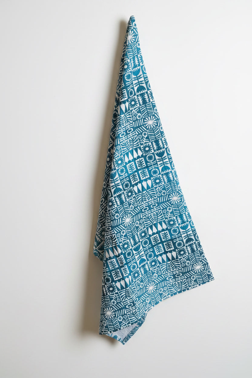 Blue Scandi tea towel by Jen Judd-McGee