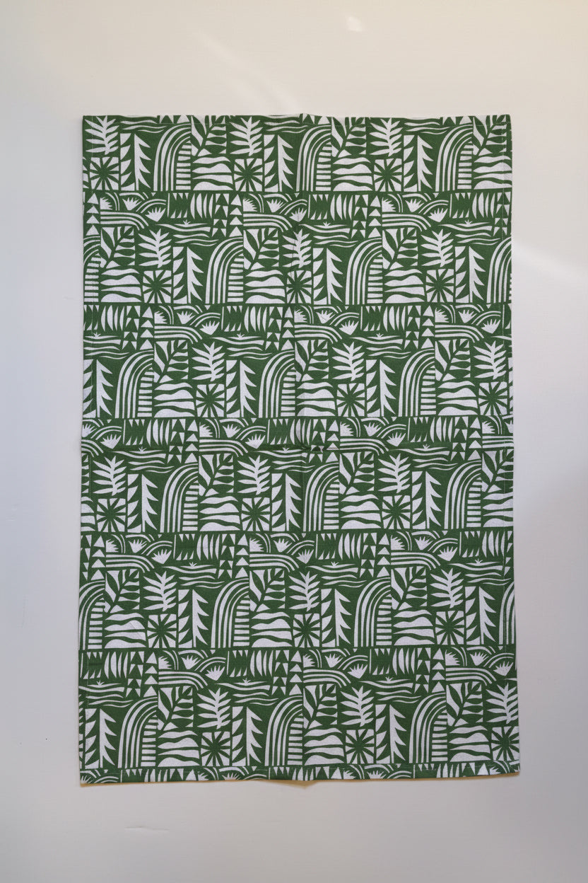 Green Scandi tea towel by Jen Judd-McGee