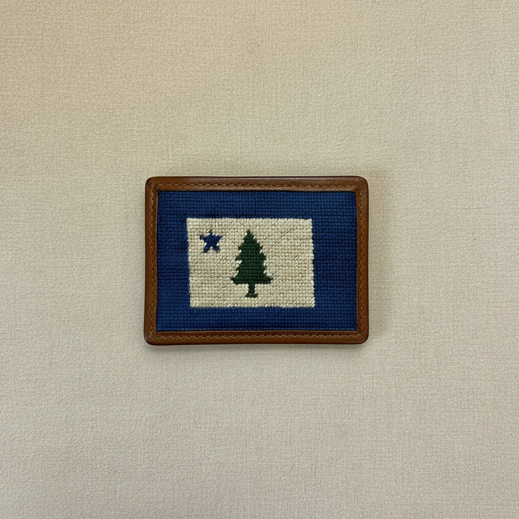 Needlepoint Old Maine Flag Leather Card Wallet