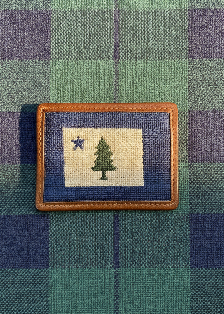 Needlepoint Old Maine Flag Leather Card Wallet