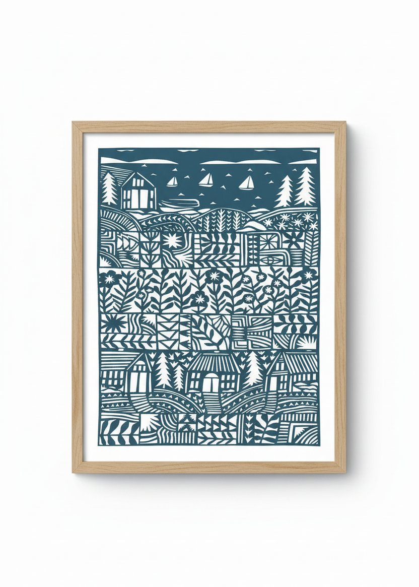 Late summer print staged in a frame.