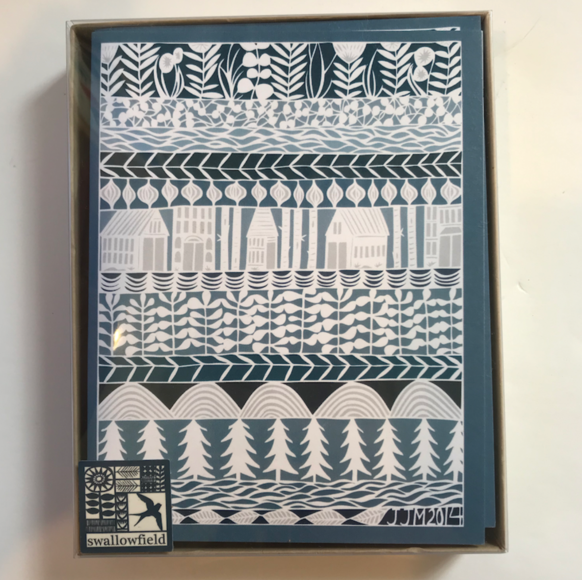 Stacked Blue Papercutting Notecard Set  by Jennifer Judd-McGee