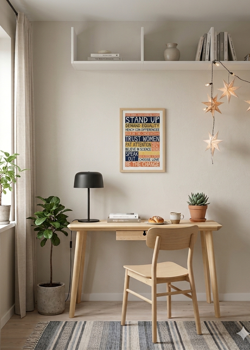 "Stand Up" archival print framed and hung in an office.