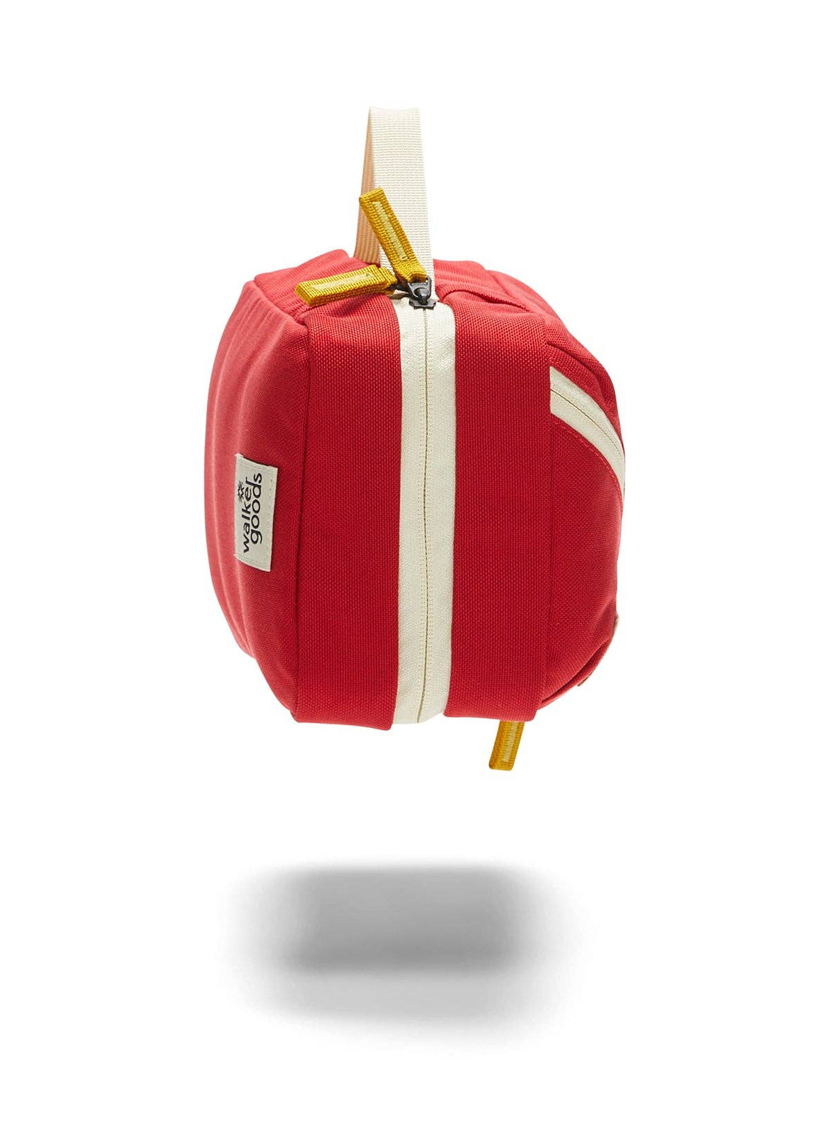 Side view of Toiletry Bag showing yellow zipper details.