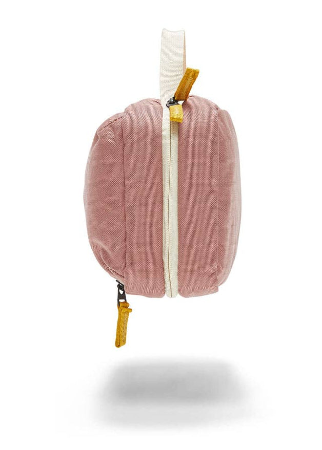 Side view of Toiletry Bag showing yellow zipper details.