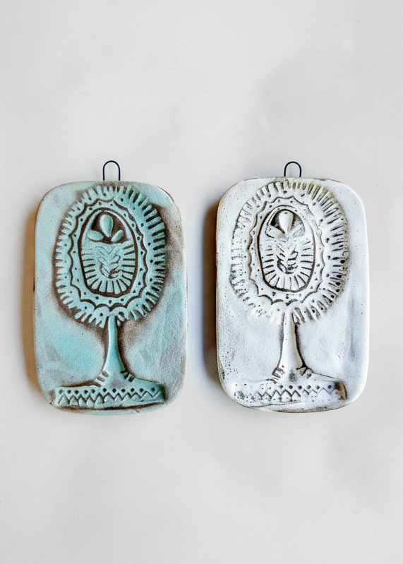 Wall Hanging With Folk Tree Design in White and Turquoise finish. 