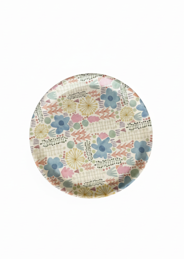 The "Watercolor Floral" serving tray on a white background.