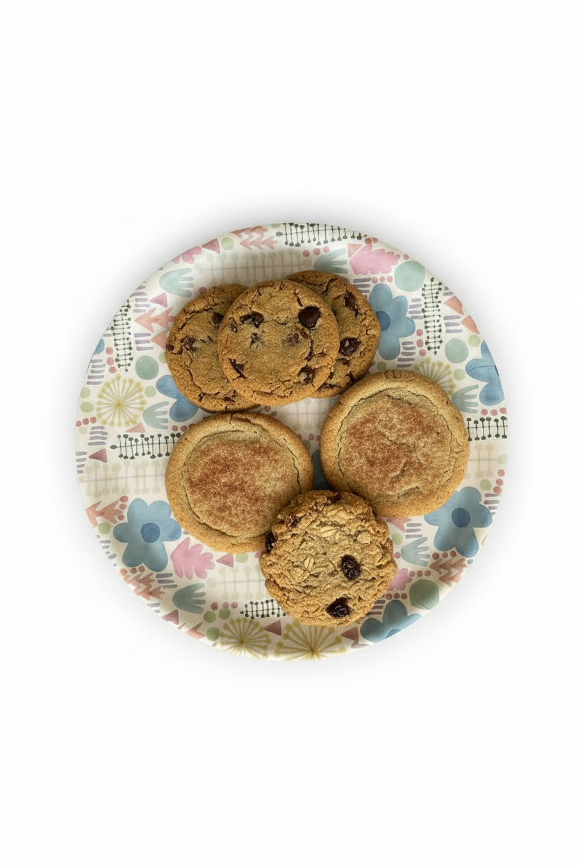 "Watercolor Floral" serving tray with cookies on a white background