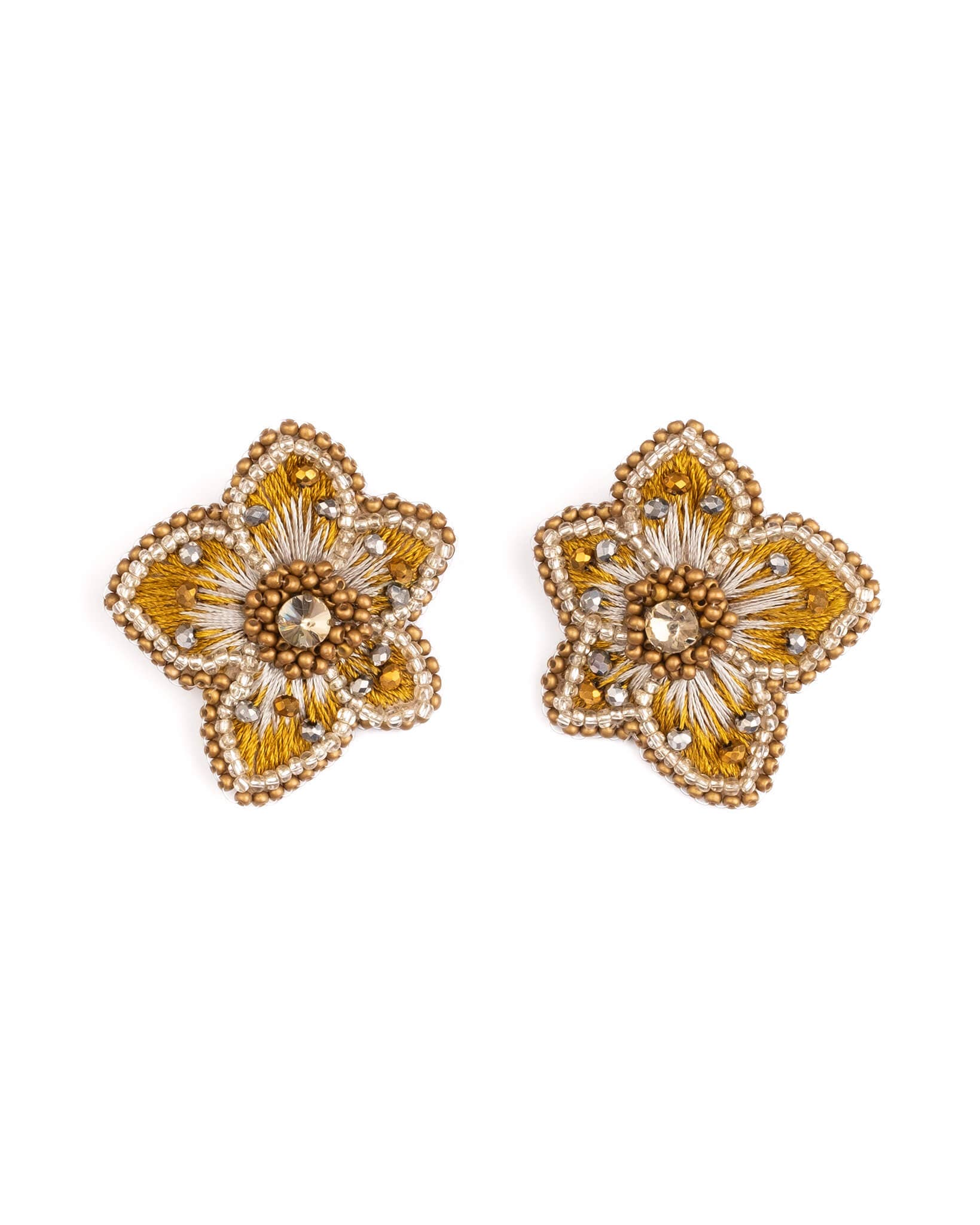 Embroidered Jasmine Gold Stud Earrings