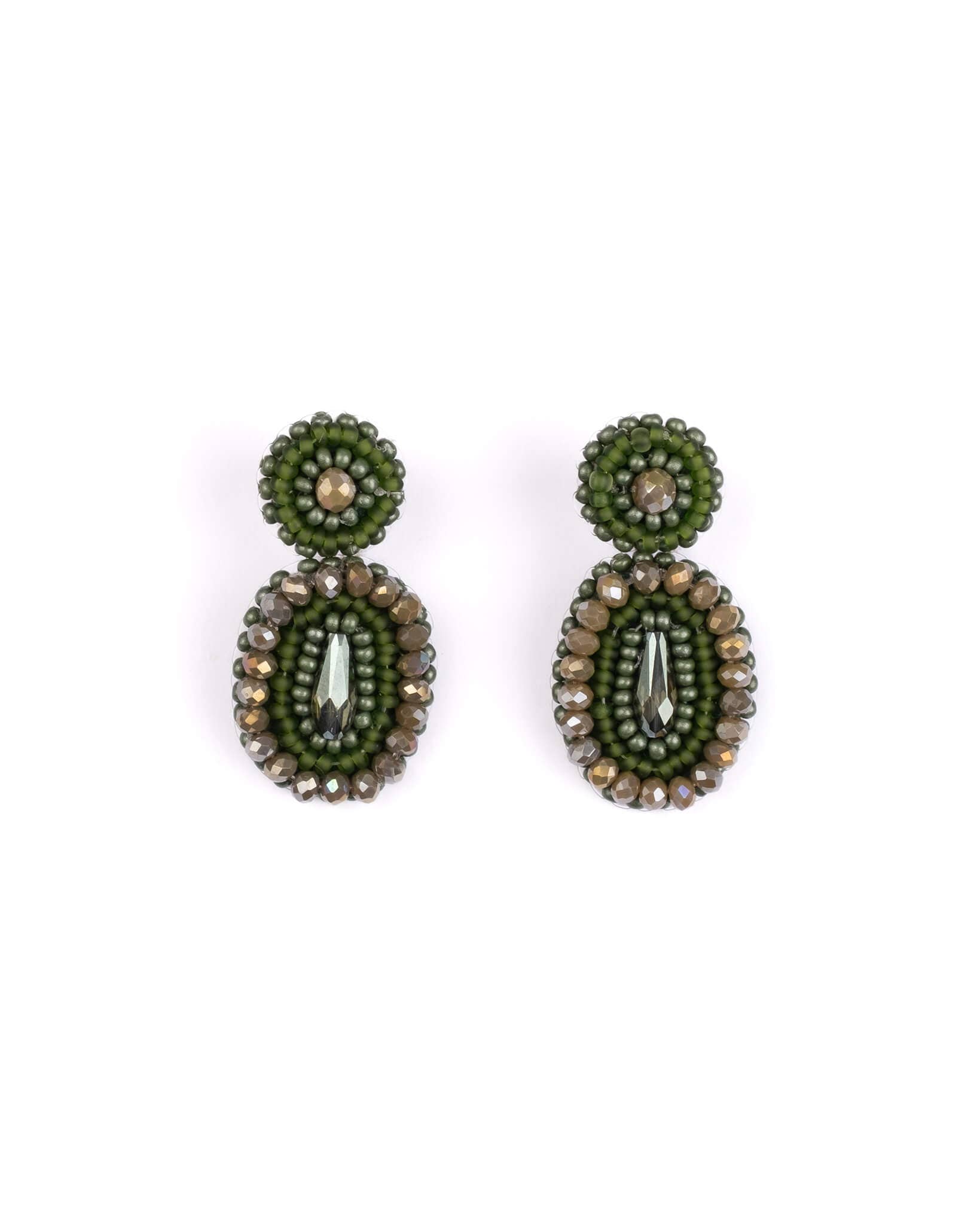 Beaded Medallion Green Drop Earrings