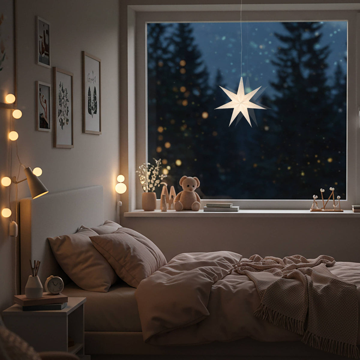 Twinkle Star 7 Pointer, 9", White Paper Star Lantern Light