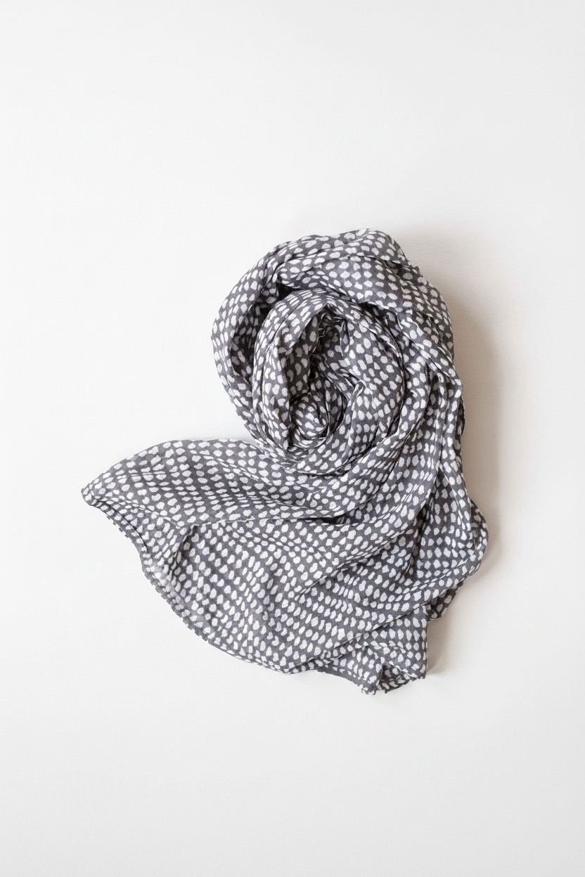 Dark Gray/White Dot Block Printed Scarf