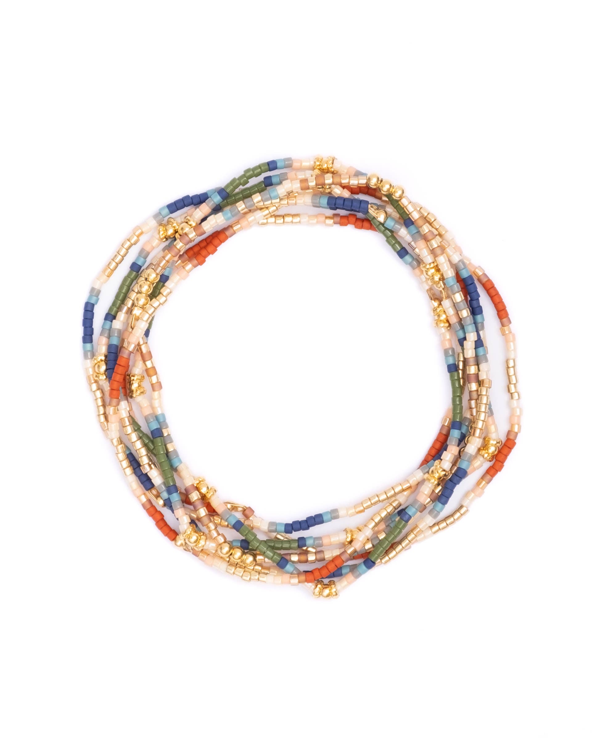Blue Green Rust Miyuki Beaded Stretch Bracelets Set of 7