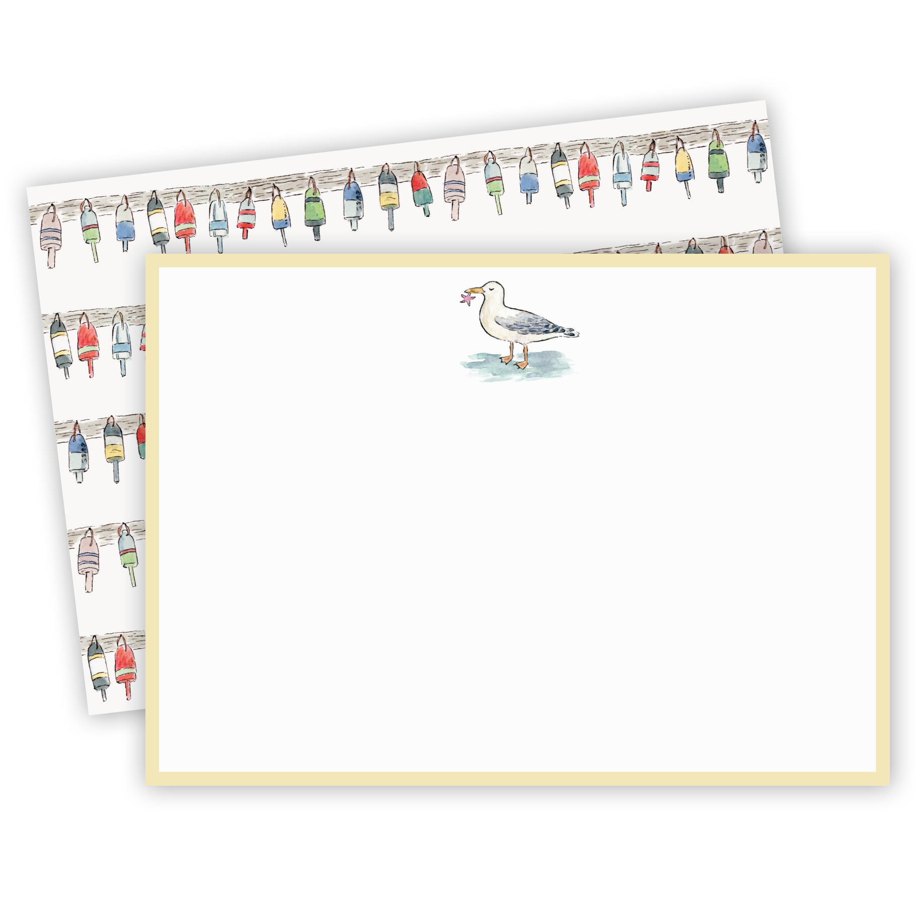 Vintage Buoys with Sea Gull Flat Note Cards Set of 8