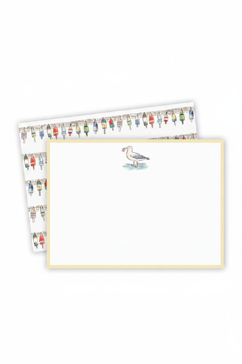 Vintage Buoys with Sea Gull Flat Note Cards Set of 8