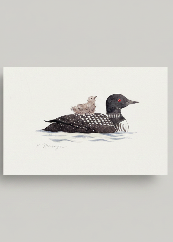 Loon Mama and Chick Art Print