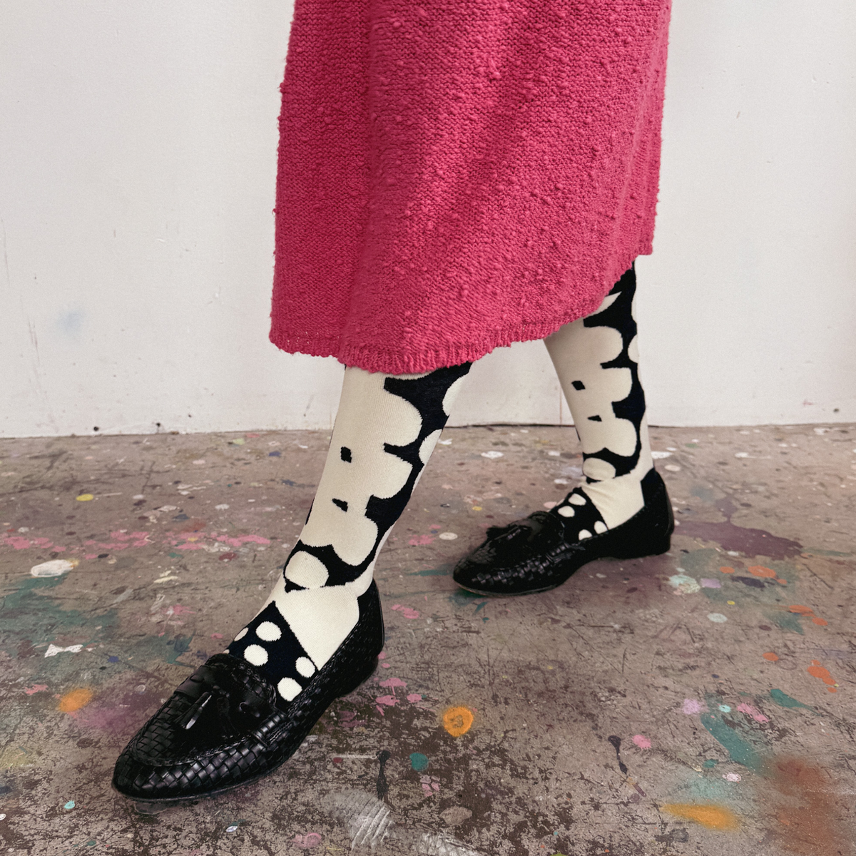 Dottie in Black & Natural Crew Socks