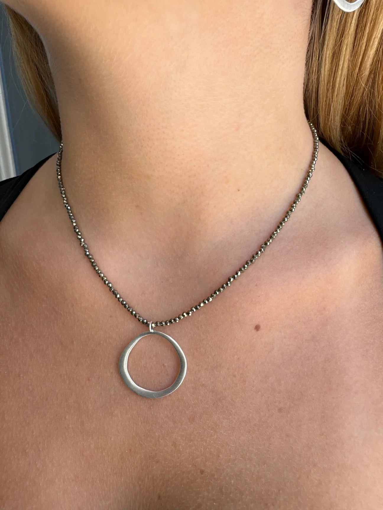 Circle on Pyrite Beads Necklace