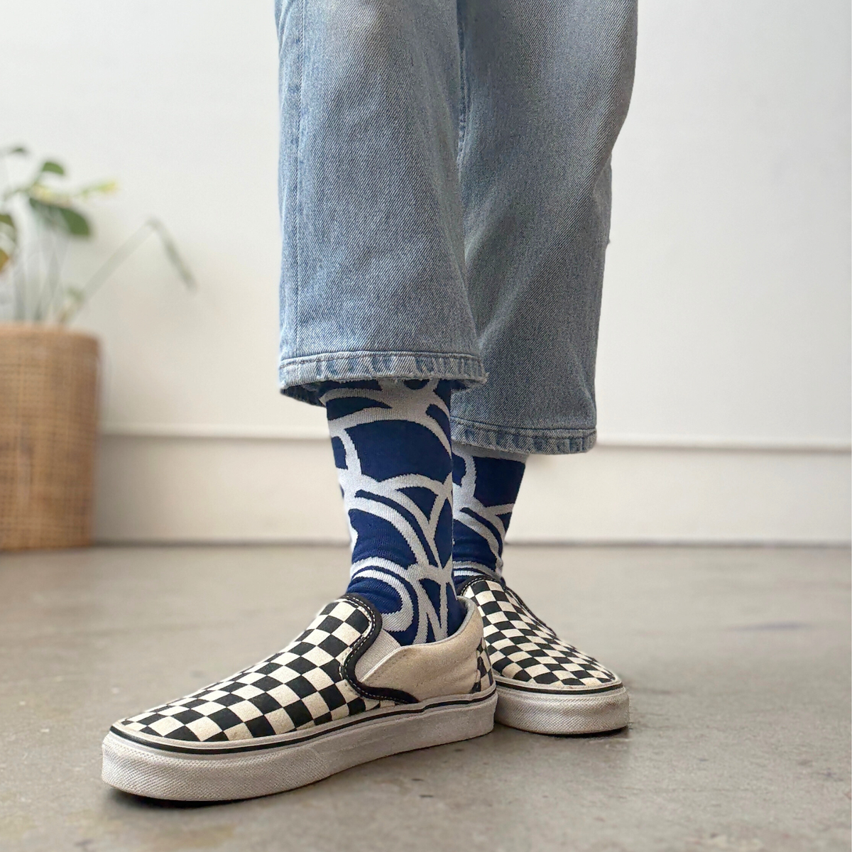 River Fog & Navy Crew Socks