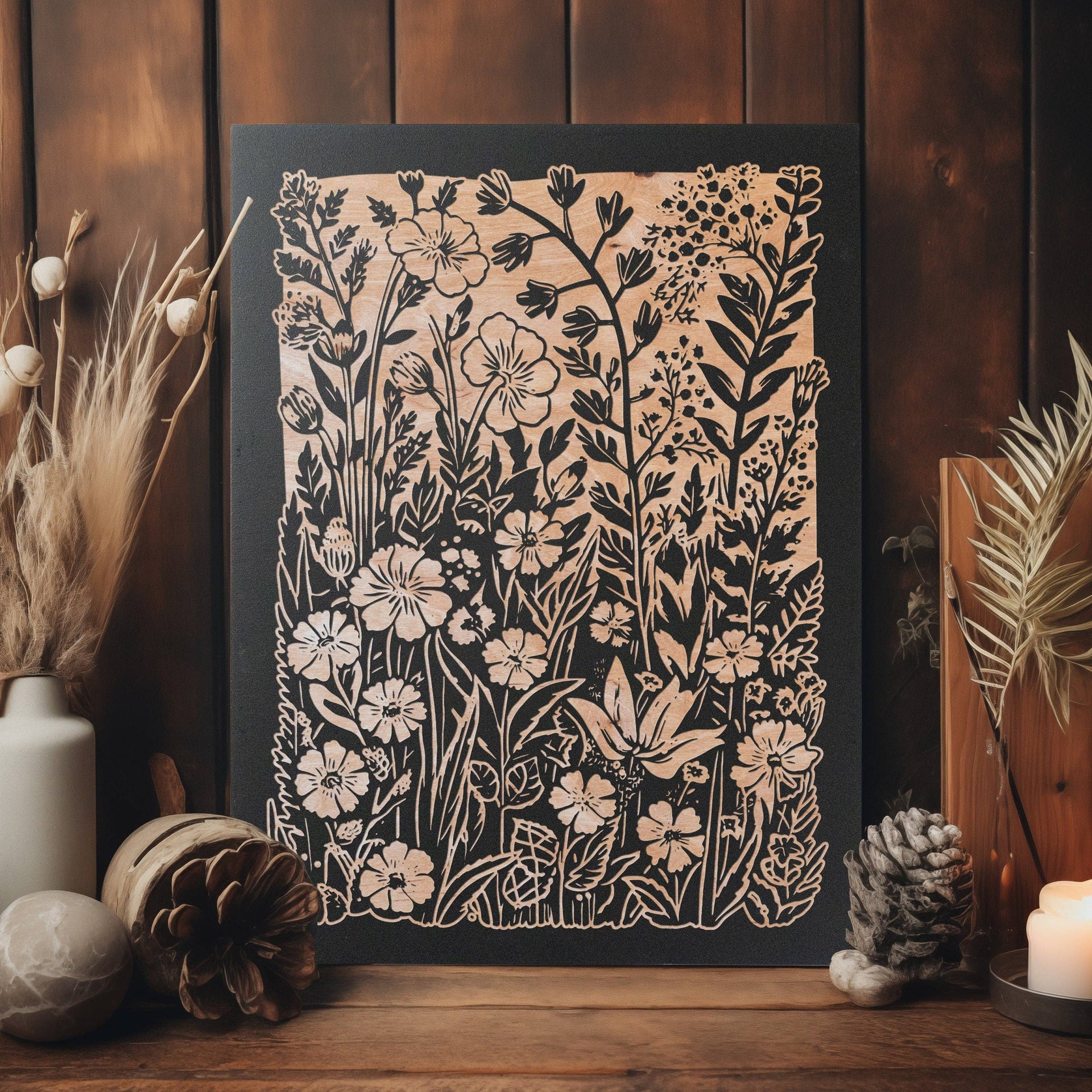 Garden Flowers Engraved Illustration