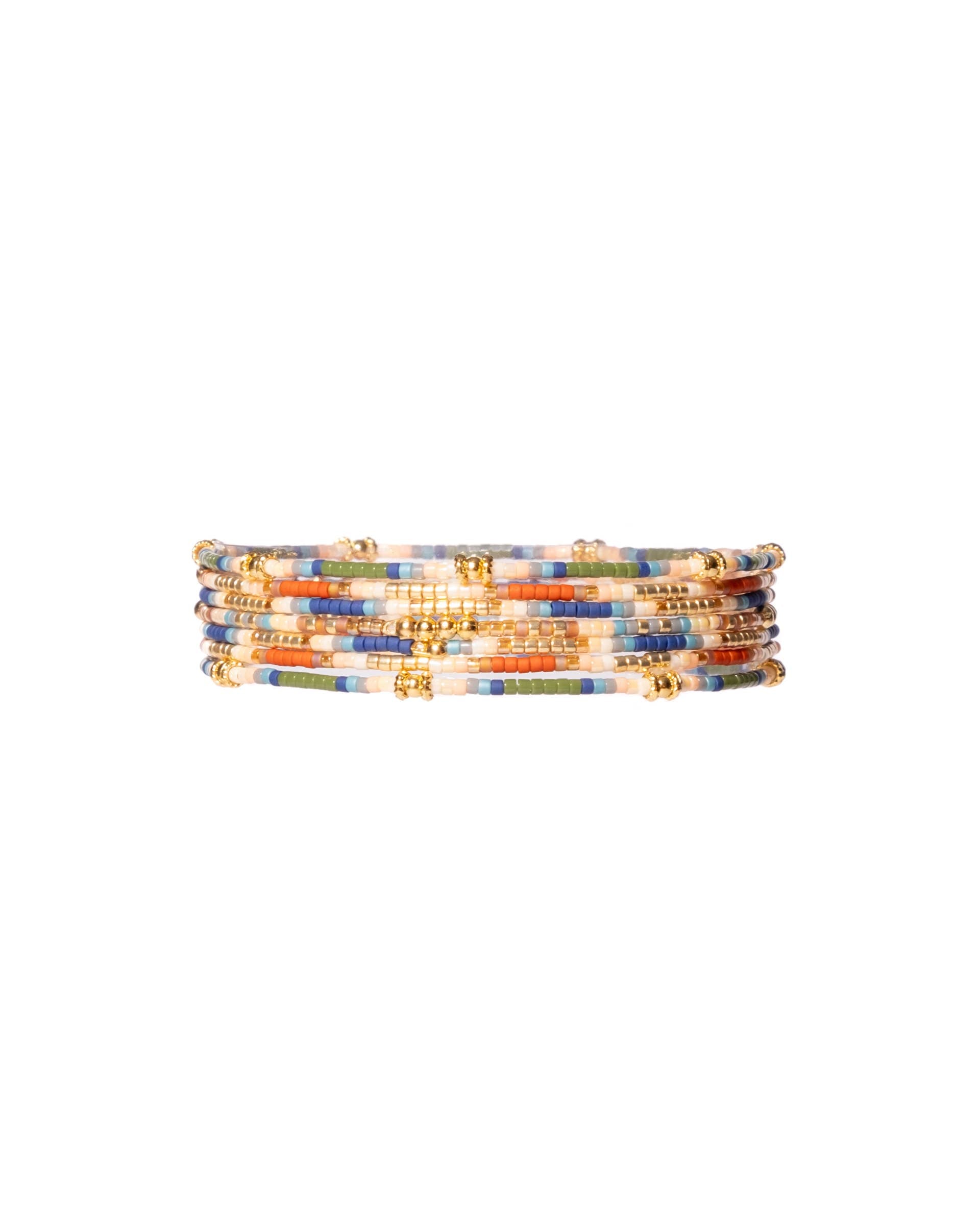 Blue Green Rust Miyuki Beaded Stretch Bracelets Set of 7