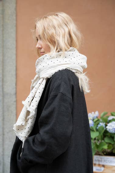Tuz Fringe Scarf Natural Dot