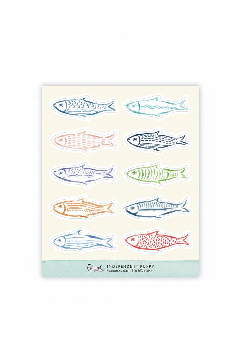 Mini Rainbow Fish Sticker Sheet 5 x 6"