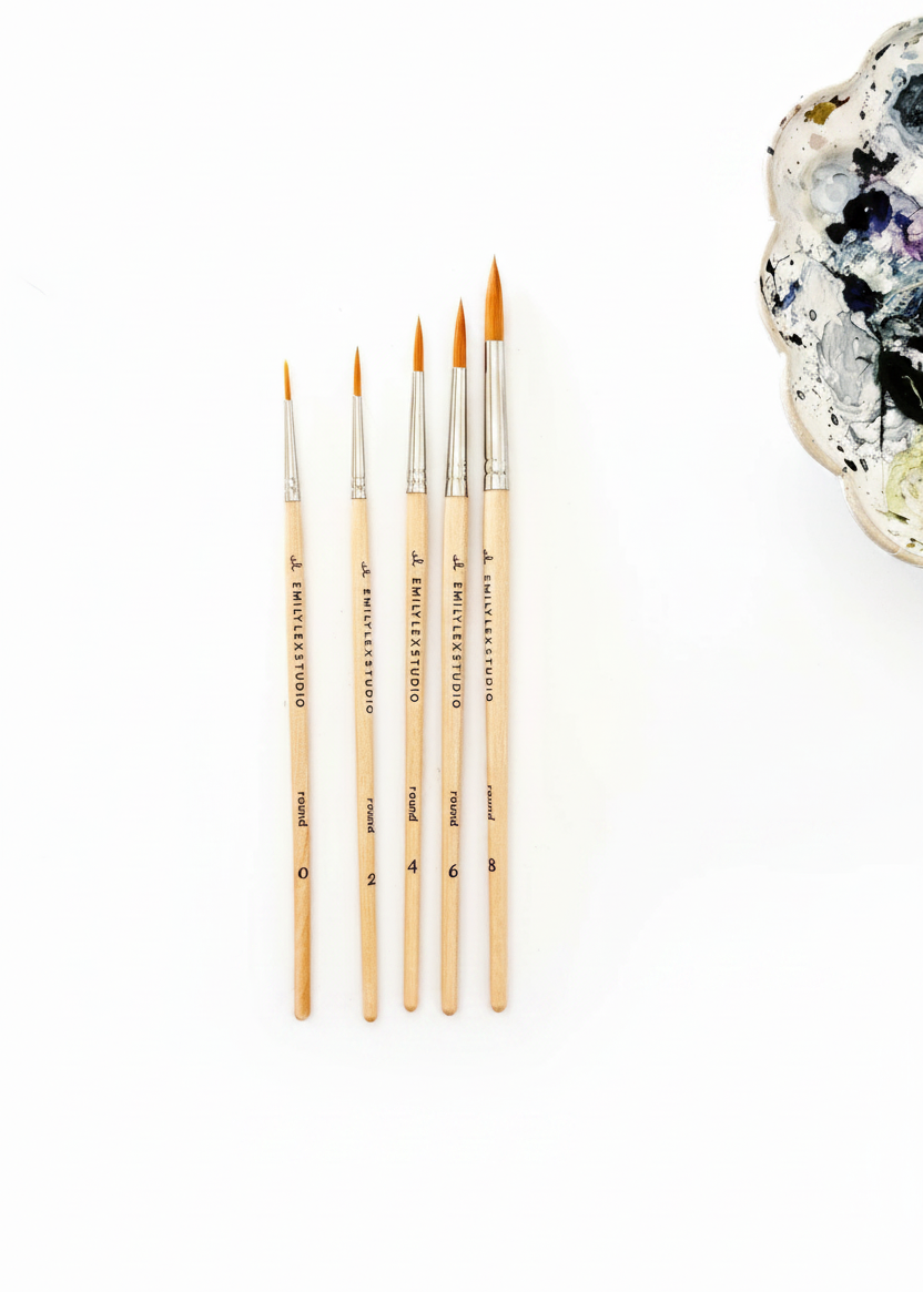 Watercolor Paintbrush Set of Five Wood Brushes
