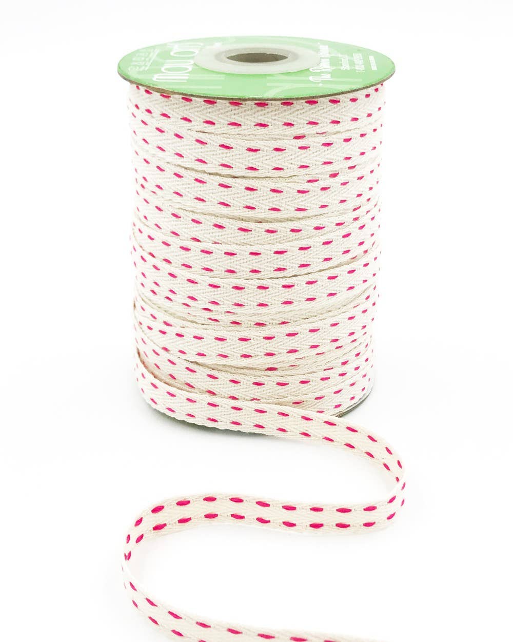 3/8" Fuchsia Woven Stitched Threads Cotton Ribbon