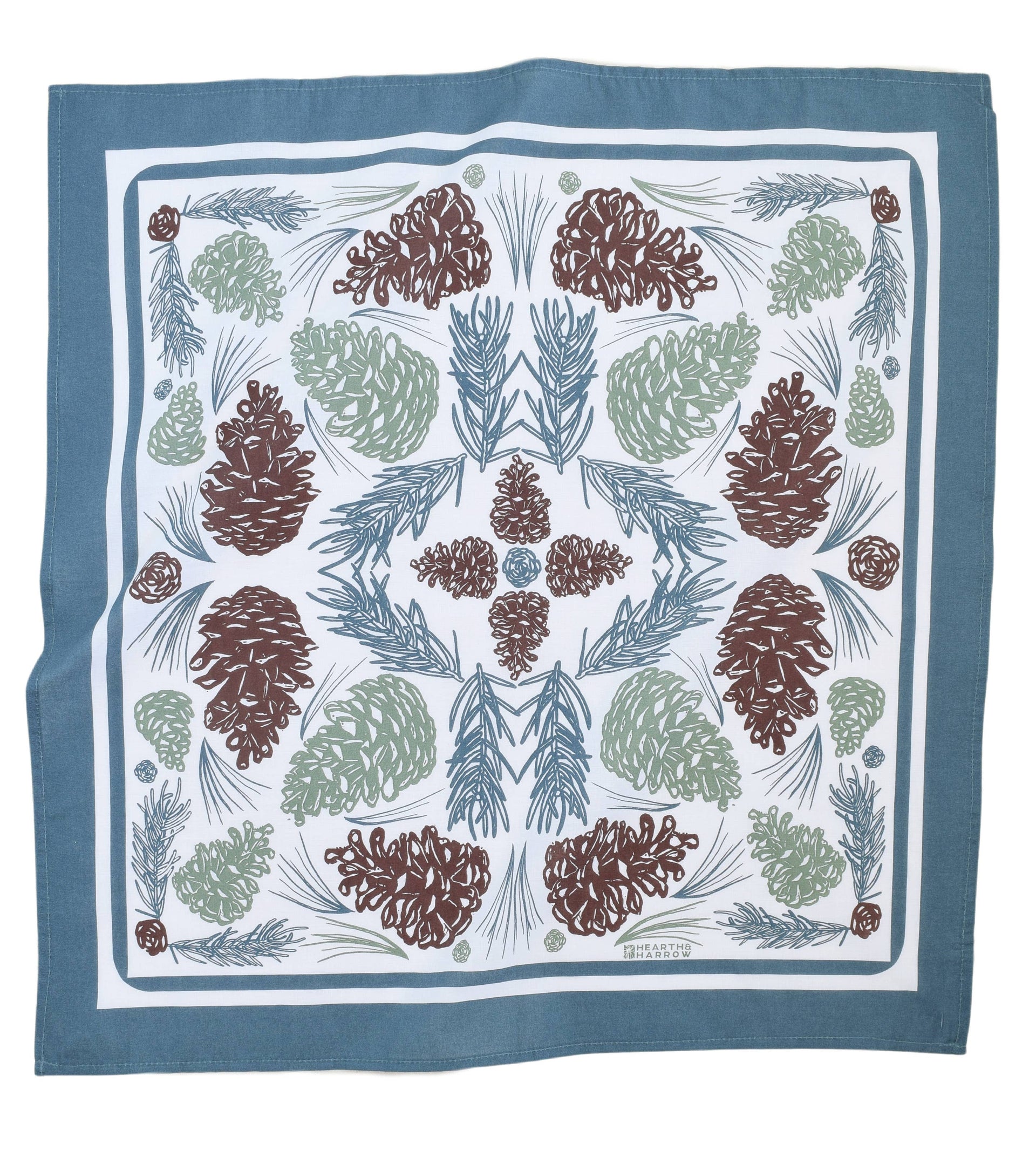 Pine Cone Bandana - 100% Cotton - Woodland - Soft Green