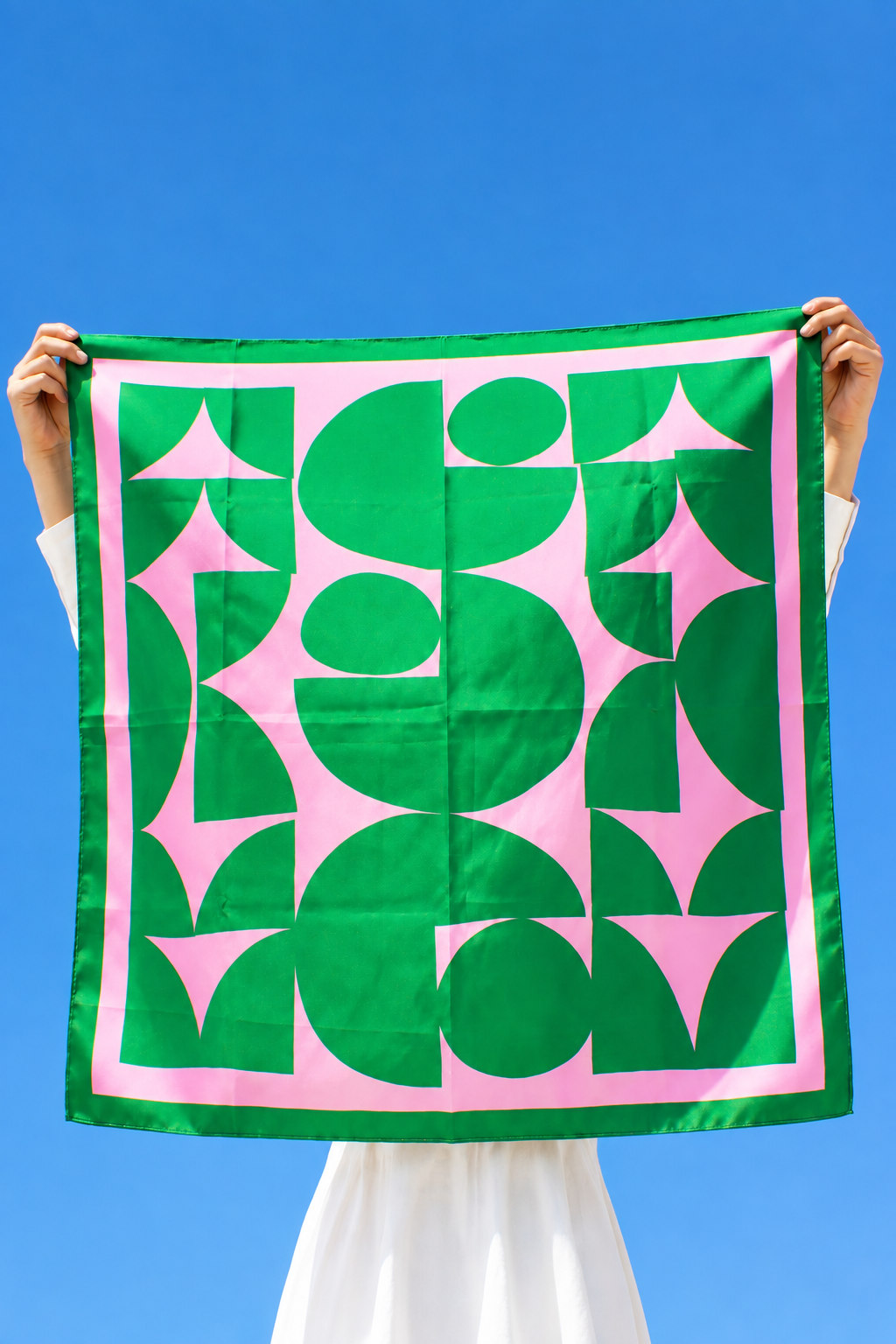 Green and Pink Geometric Silk Scarf