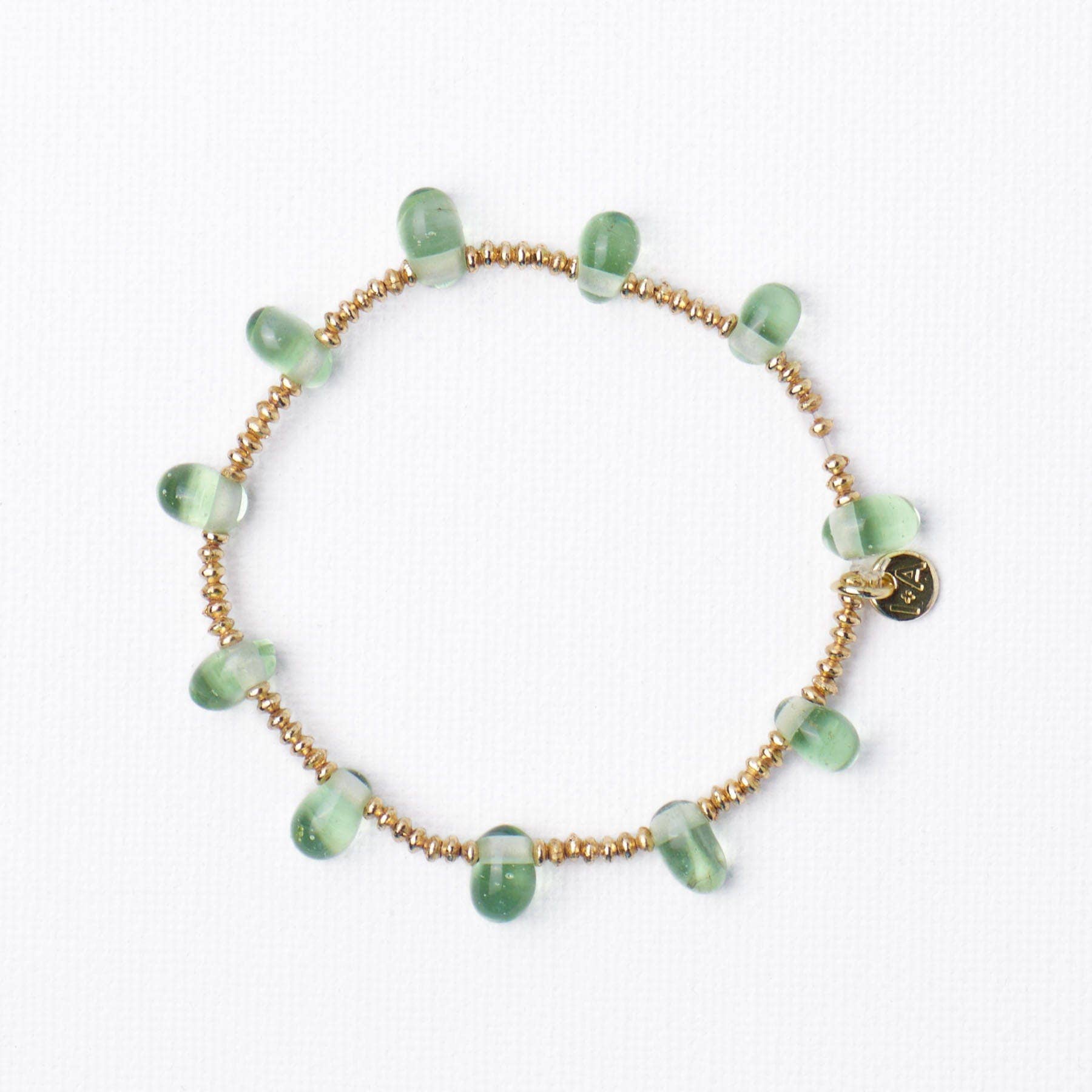 Hope Brass Stretch Bracelet With Glass Beads Mint
