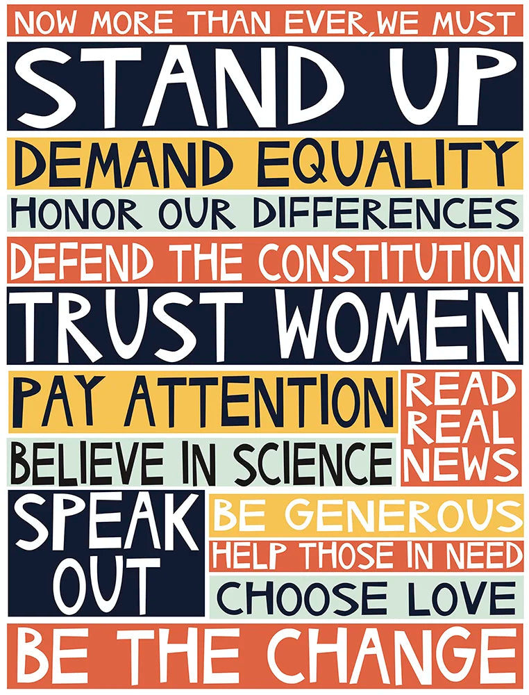Motivational poster with various phrases on a colorful background