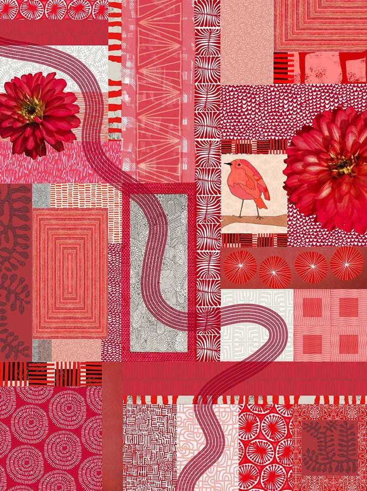 Red Colorblock Collage Archival Print by Jennifer Judd-McGee