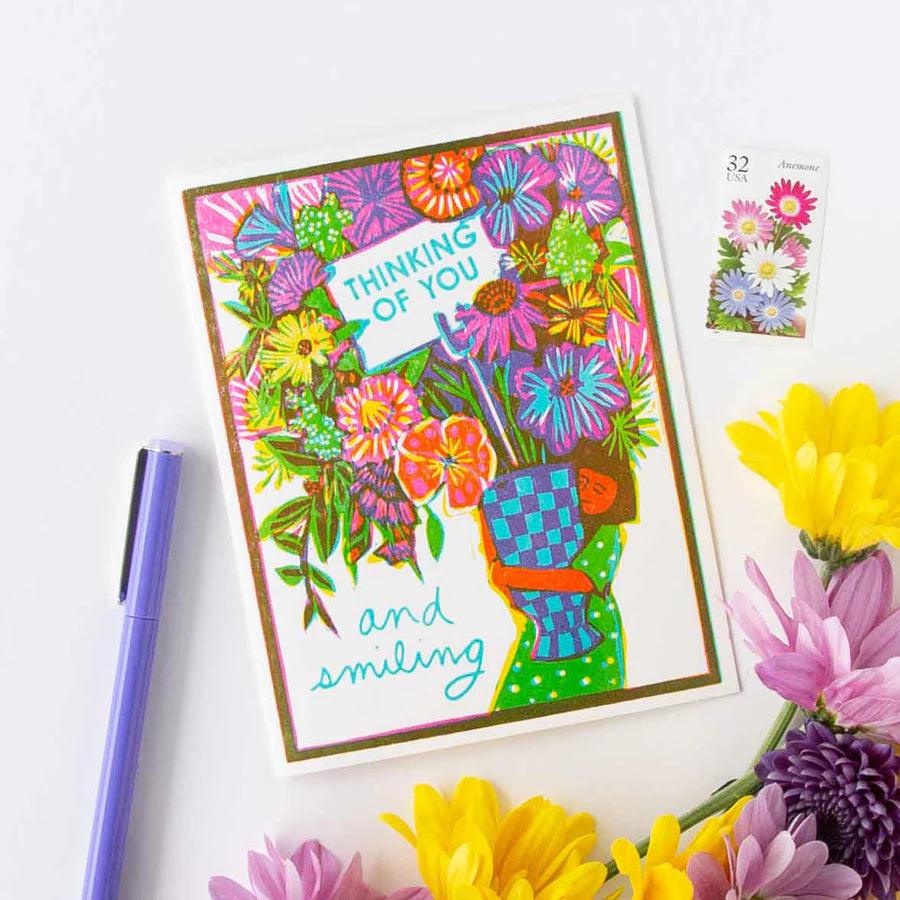 Thinking of You and Smiling Letterpress Card